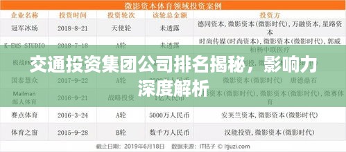 交通投资集团公司排名揭秘，影响力深度解析